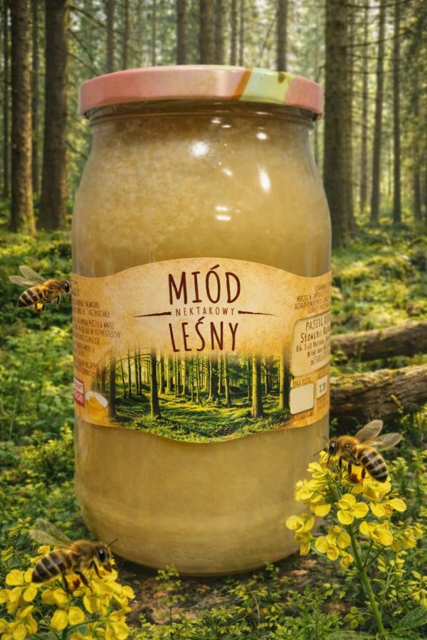 Miód leśny naturalny w słoiku — Pasieka Robinia