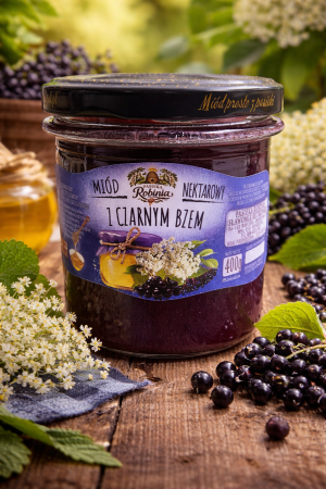 czarny bez Słoik miodu z czarnym bzem
