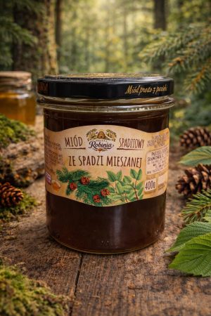Miód spadziowy kremowany w słoiku — Pasieka Robinia Miód spadziowy kremowany w słoiku — Pasieka Robinia