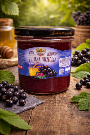 z czarna porzeczka Słoik miodu z czarną porzeczką